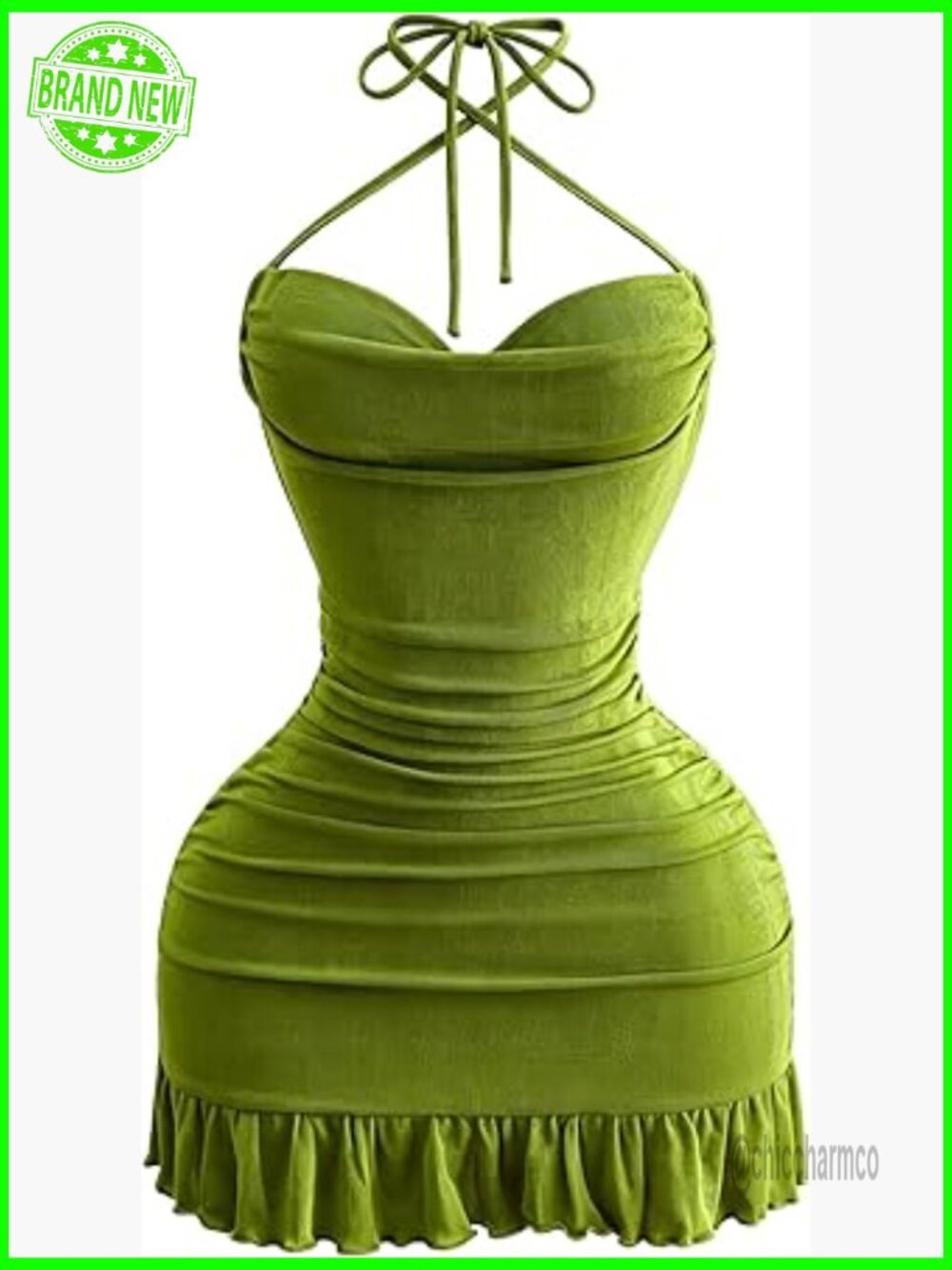 Tie Shoulder Backless Mini Dress Cowl Neck Ruffle Hem Bodycon